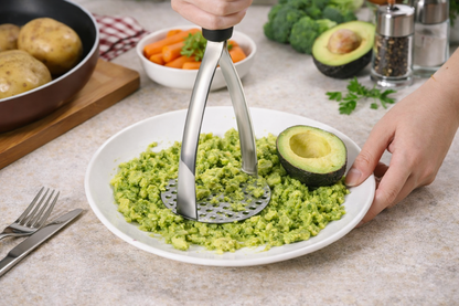 Beluvora® Heavy Duty Stainless Steel Potato Masher – Vegetable & Fruit Food Masher with Ergonomic Non-Slip Handle for Potatoes, Avocado, Banana, Baby Food