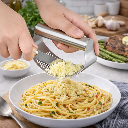 Beluvora® Stainless Steel Garlic Press Rocker Garlic Crusher Manual Garlic Mincer Kitchen Tool with Peeler
